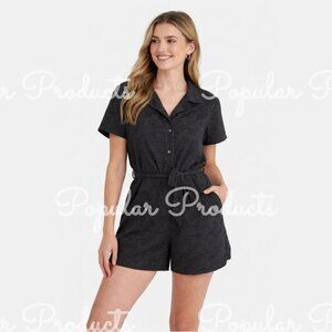 Terry Loop Romper, Black